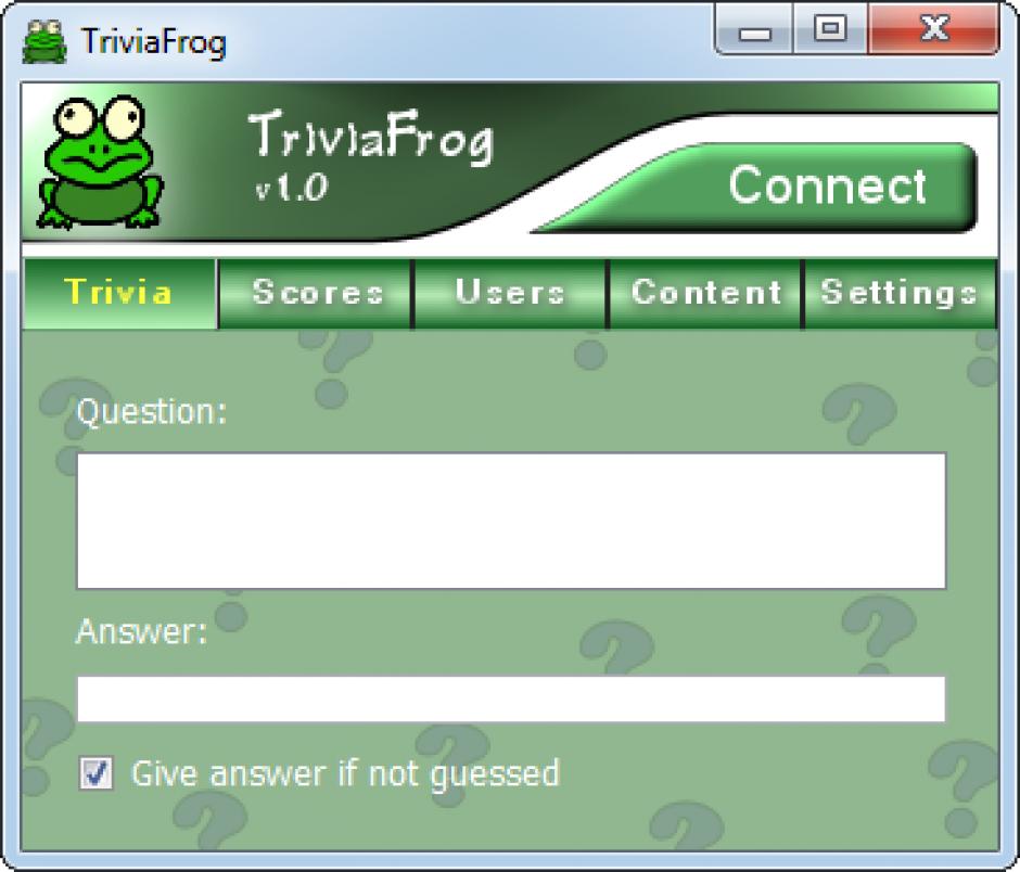 TriviaFrog main screen