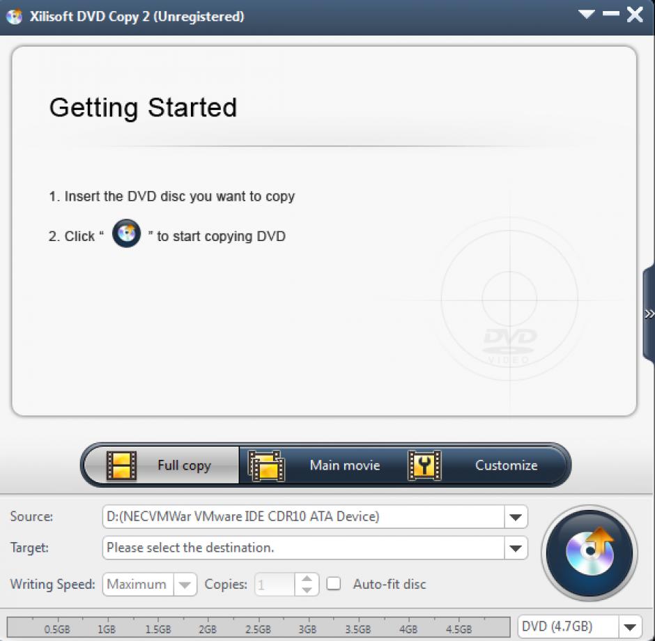 Xilisoft DVD Copy main screen