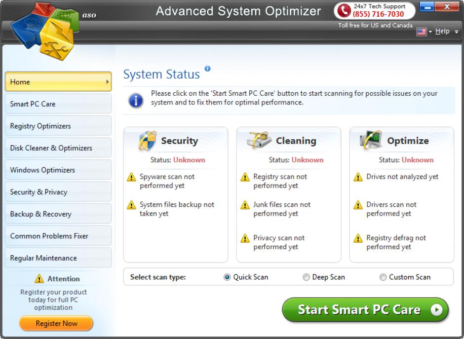 Advanced System Optimizer main screen