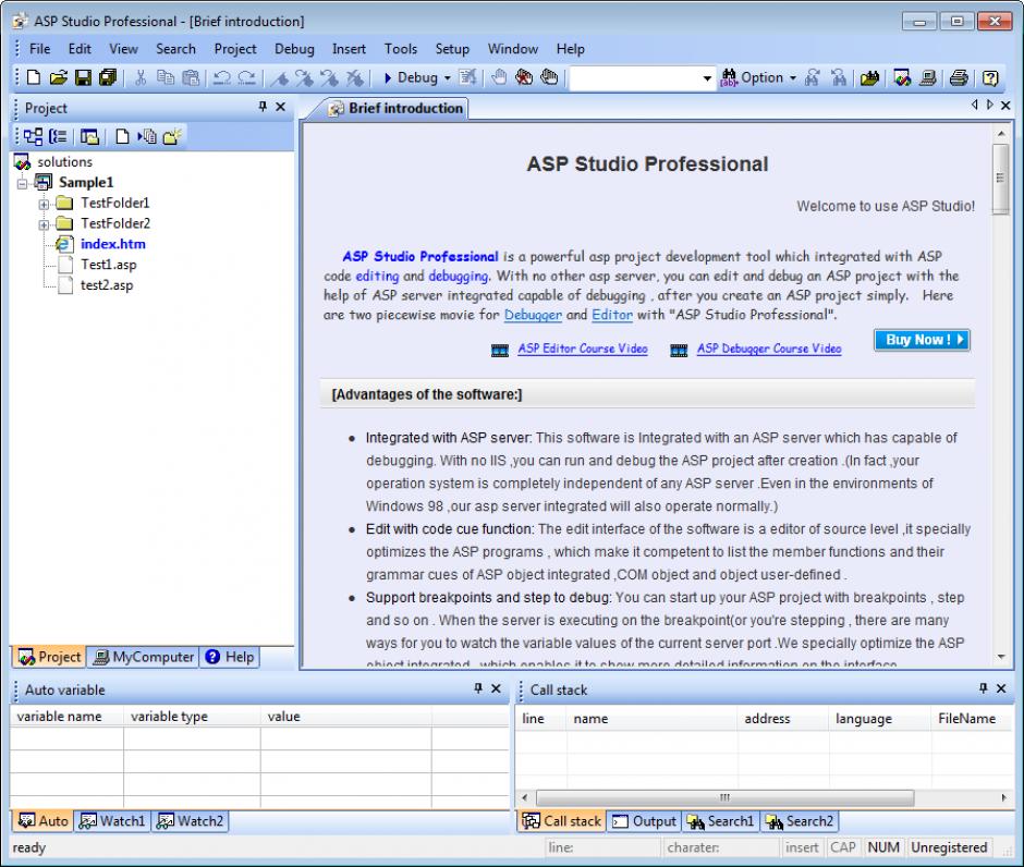 ASP Studio Professional main screen