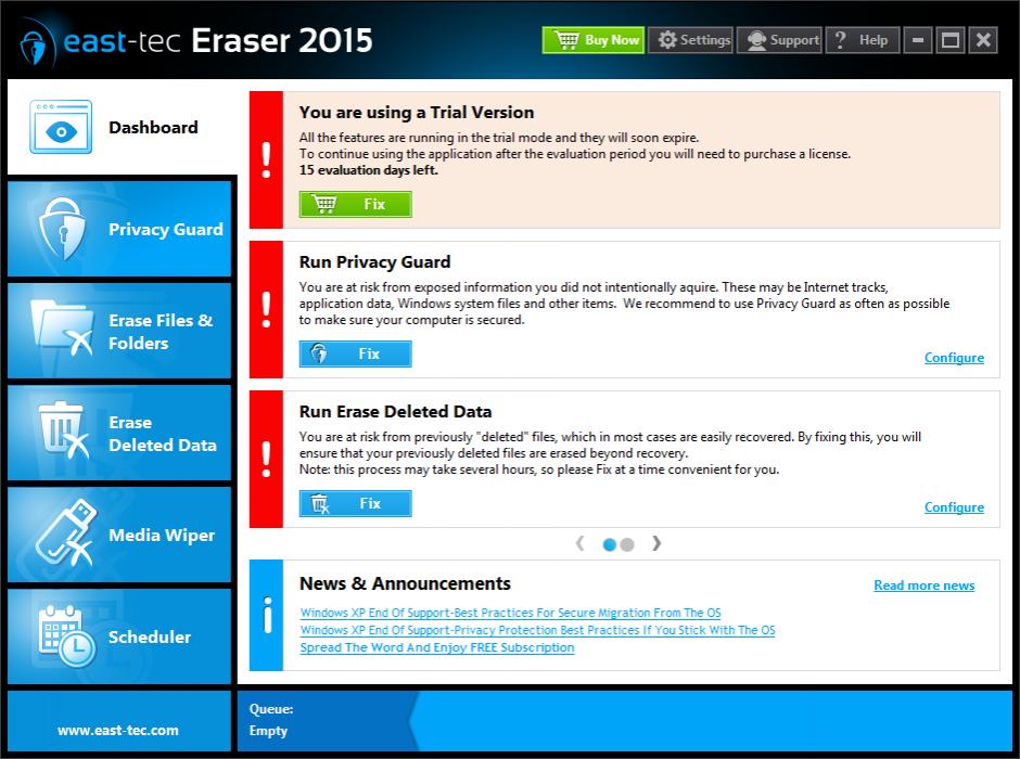 East-tec Eraser 2015 main screen