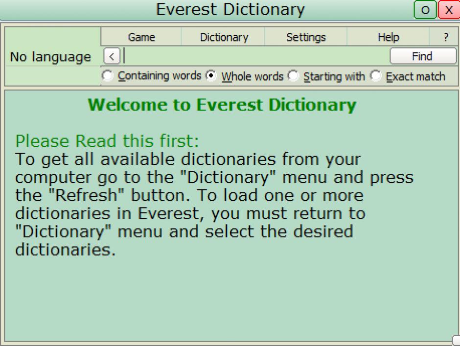 Everest Dictionary main screen