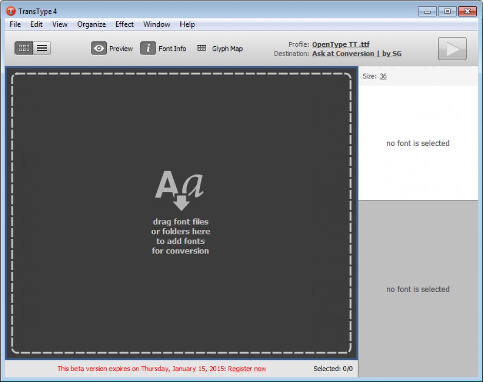 Fontlab TransType main screen