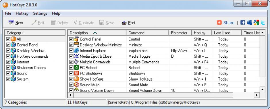 HotKeyz main screen