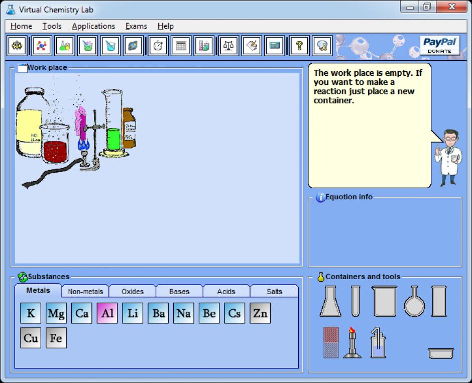 Virtual Chemistry Lab main screen
