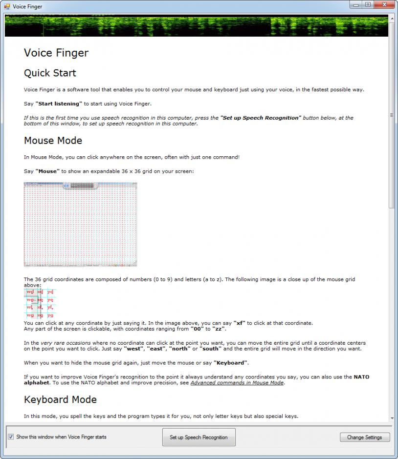 Voice Finger main screen