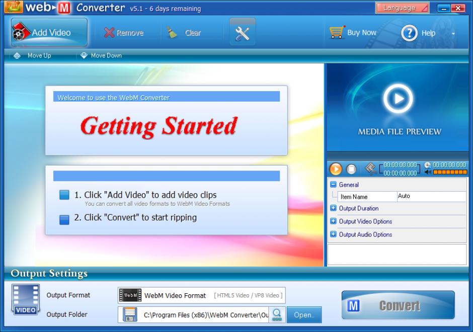 WebM Converter main screen