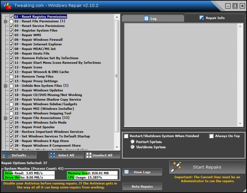 screenshot of program