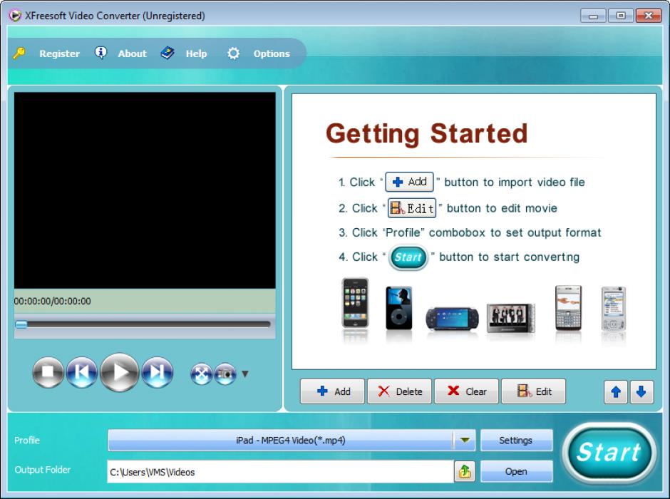 XFreesoft Video Converter main screen