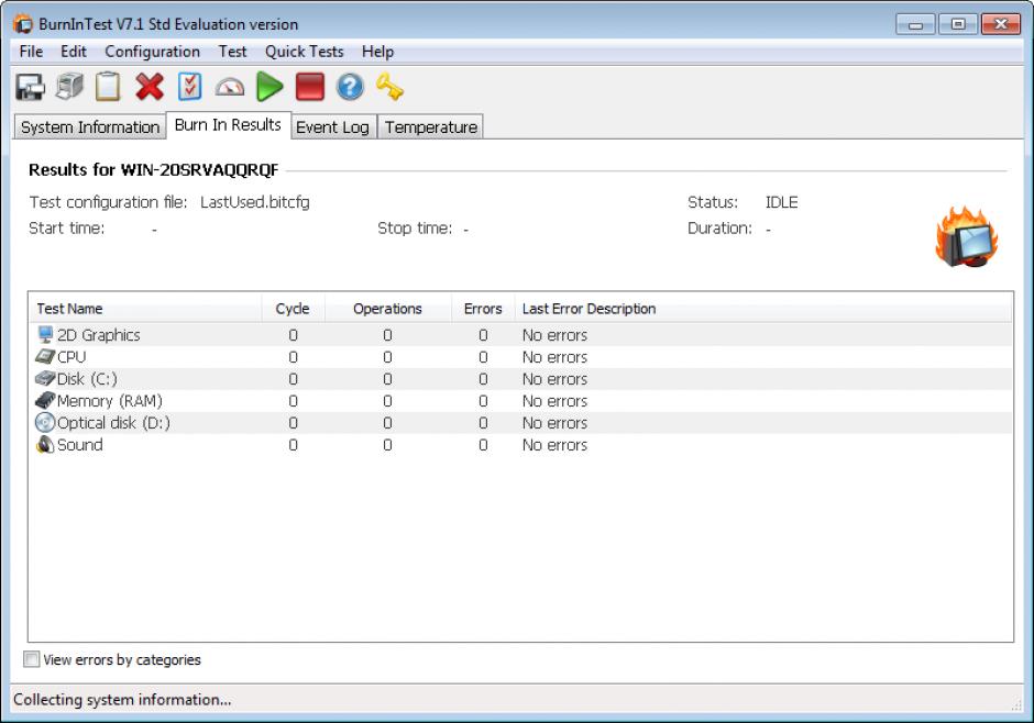 BurnInTest Standard main screen