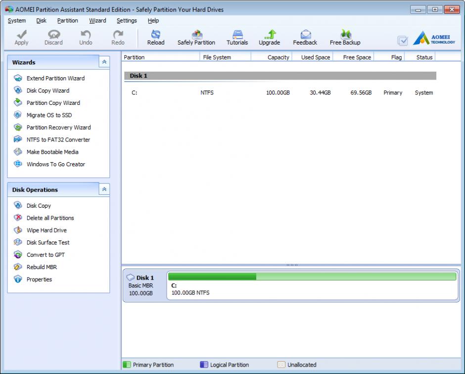 AOMEI Partition Assistant Standard Edition main screen