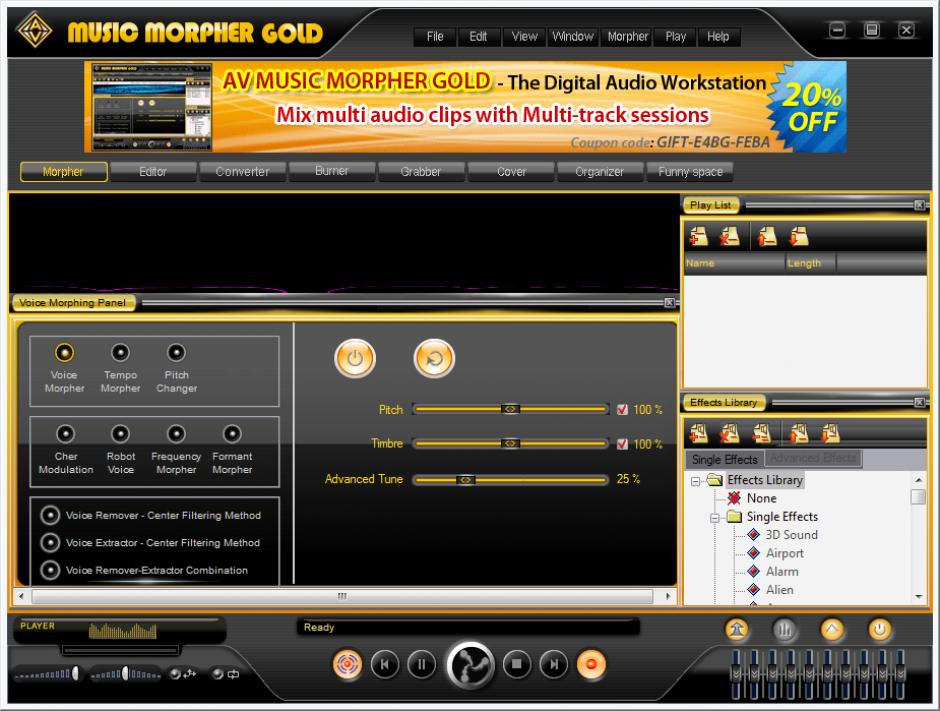 AV Music Morpher Gold main screen