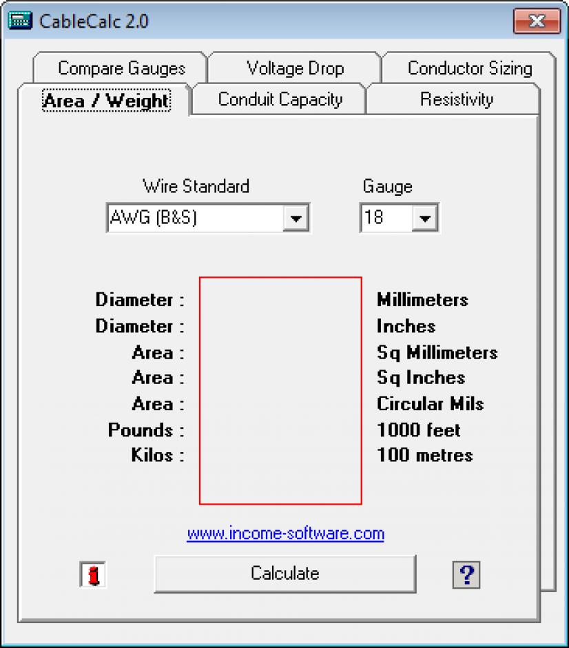 CableCalc main screen