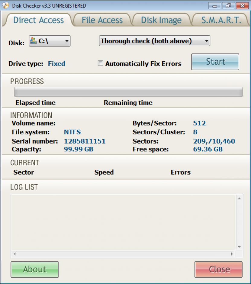 Disk Checker main screen