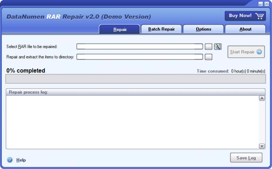 DataNumen RAR Repair main screen