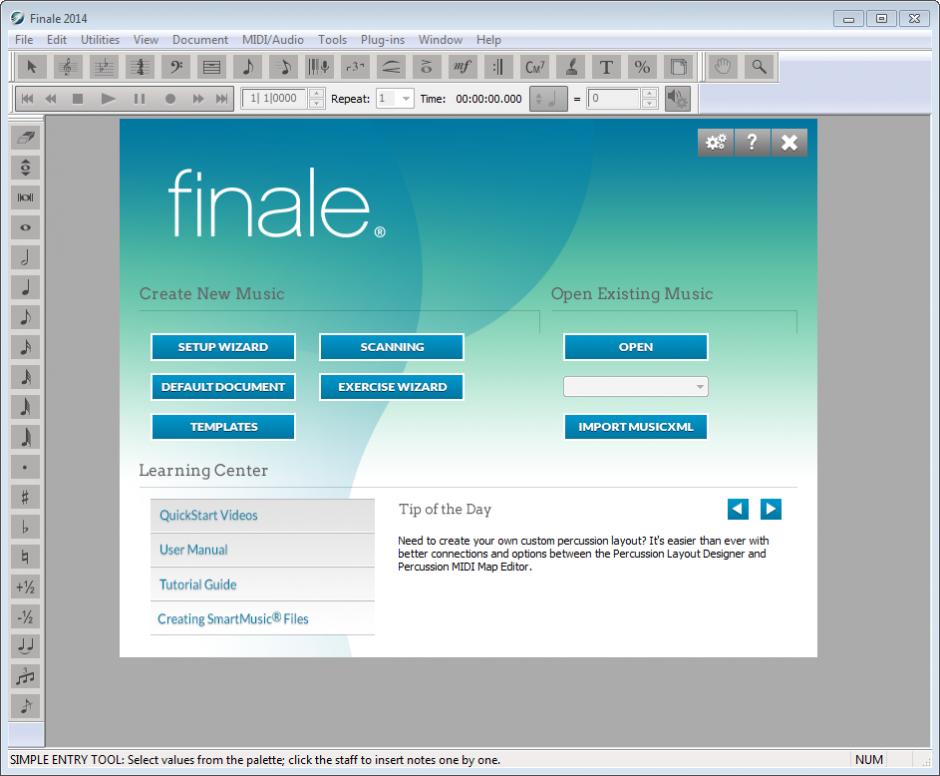 Finale 2014 main screen