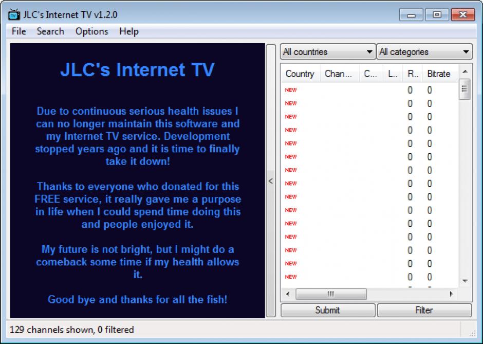 JLC's Internet TV main screen