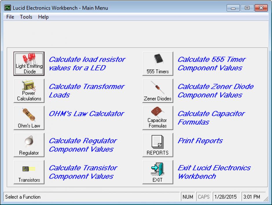 Lucid Electronics Workbench main screen