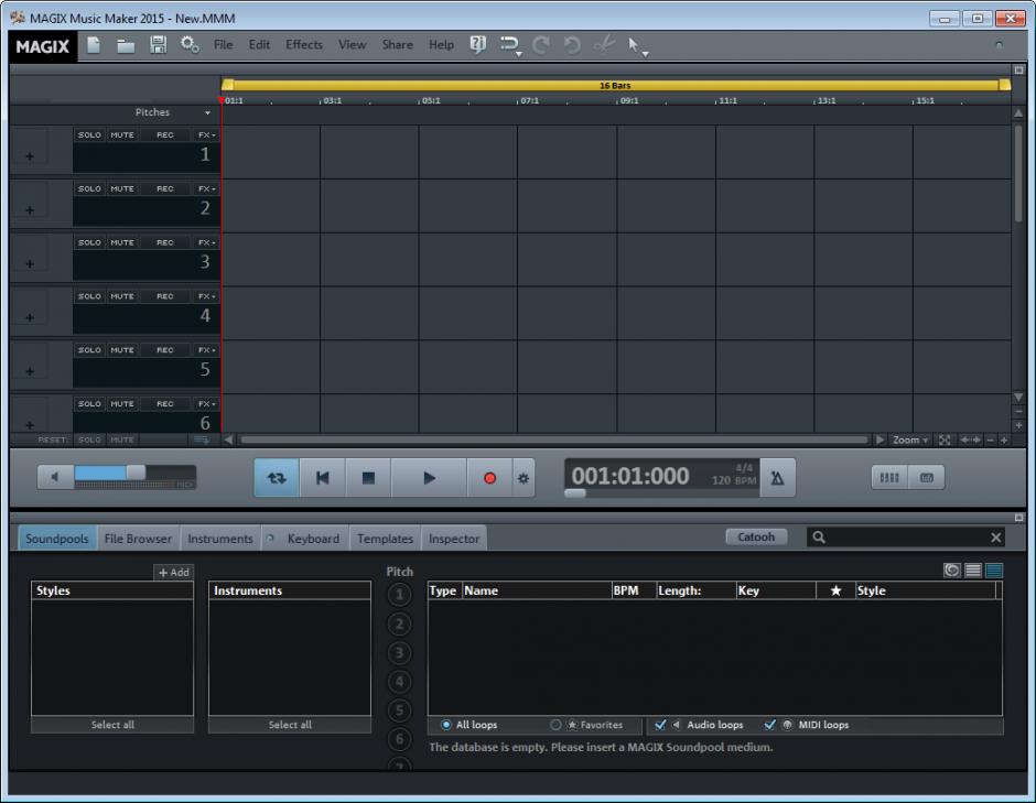 MAGIX Music Maker 2015 main screen