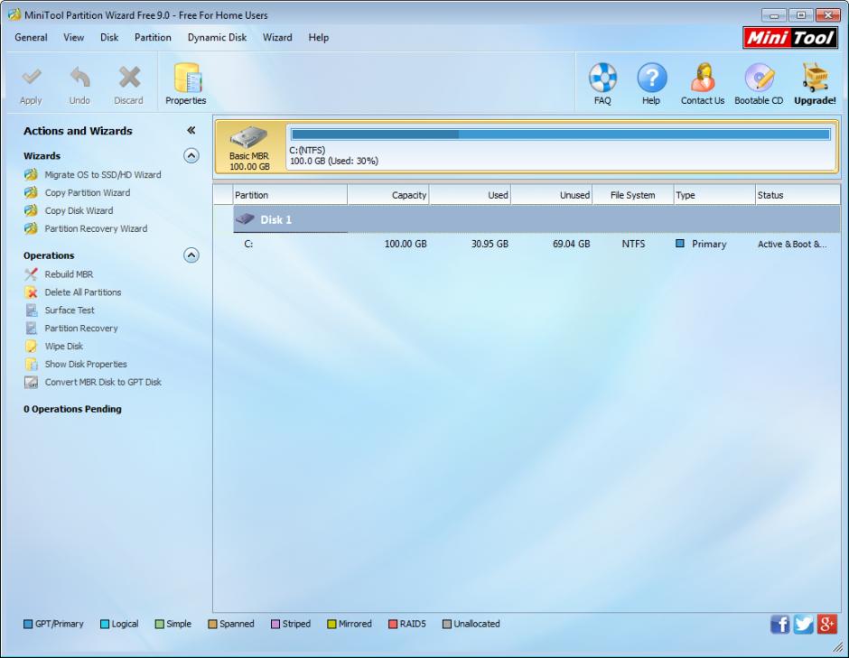 MiniTool Partition Wizard Free main screen