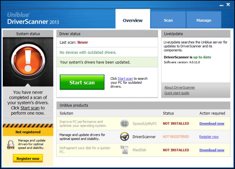 DriverScanner main screen