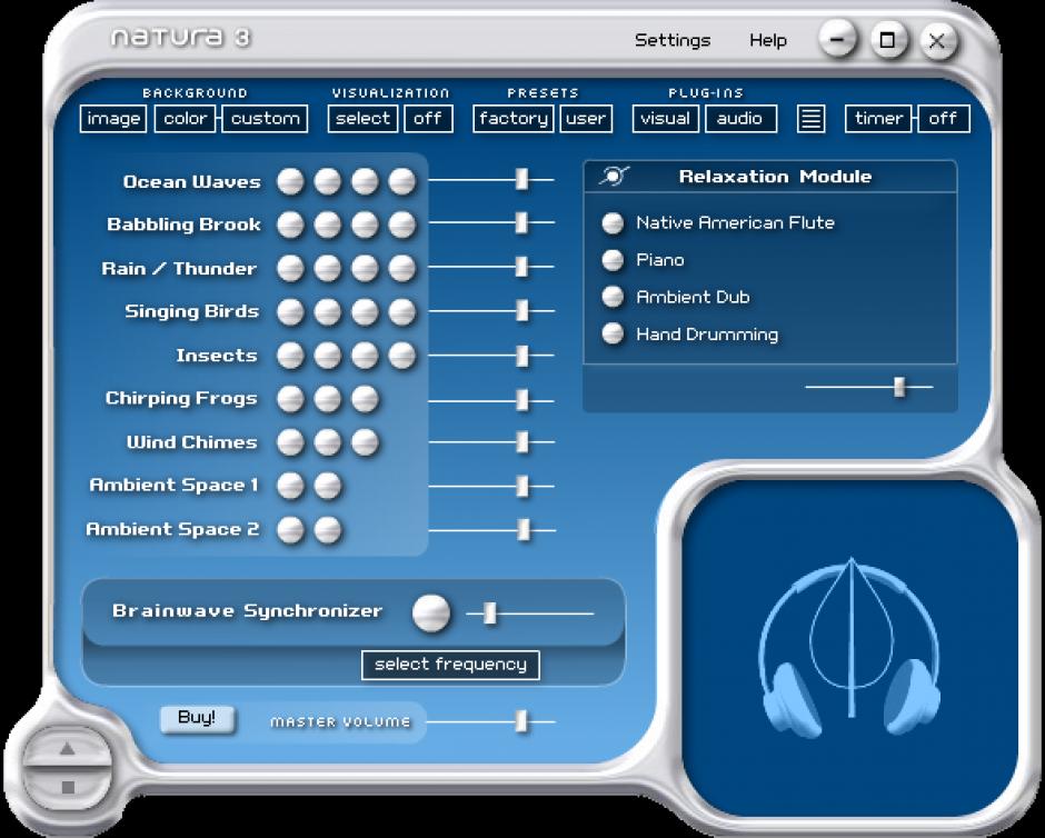 Natura Sound Therapy main screen