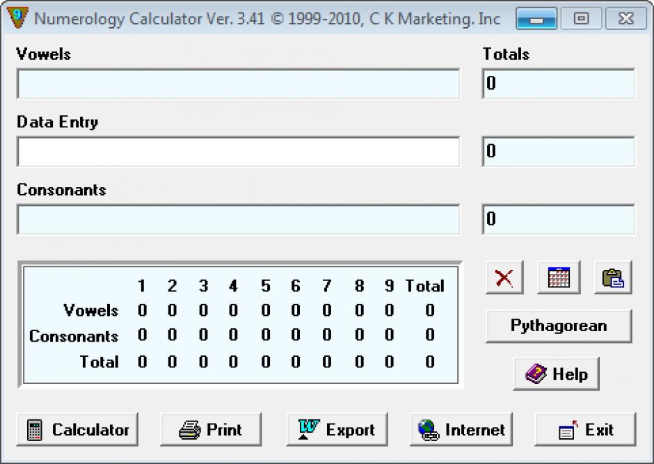 Numerology Calculator main screen