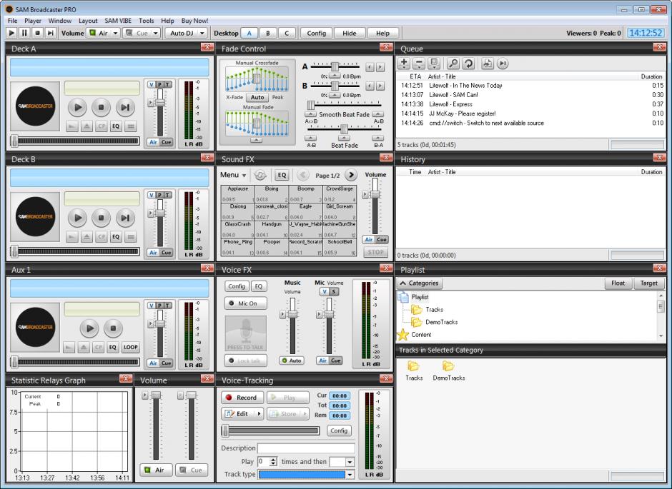 SAM Broadcaster PRO main screen
