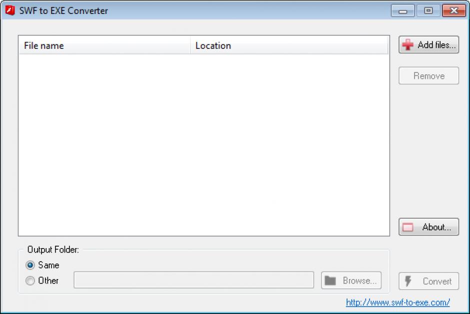 SWF To EXE Converter main screen
