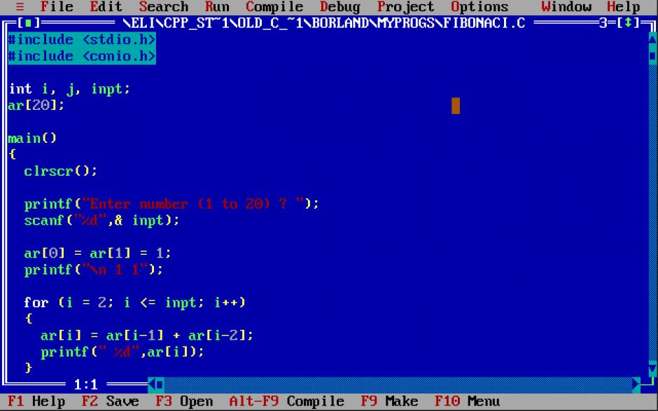 TurboC++ main screen