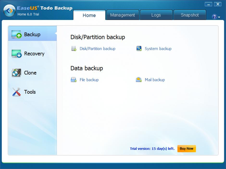 EaseUS Todo Backup Home Trial main screen