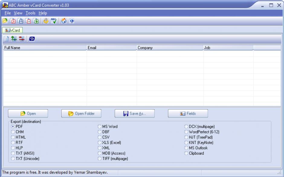 screenshot of program