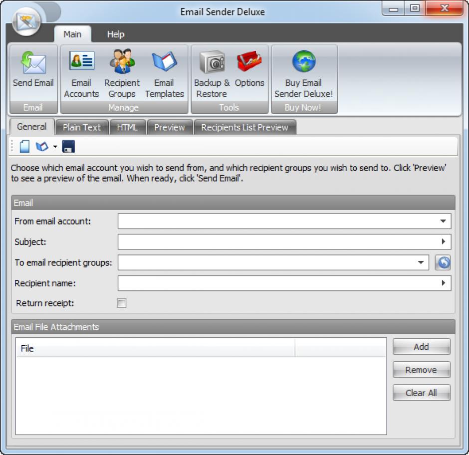 Email Sender Deluxe main screen