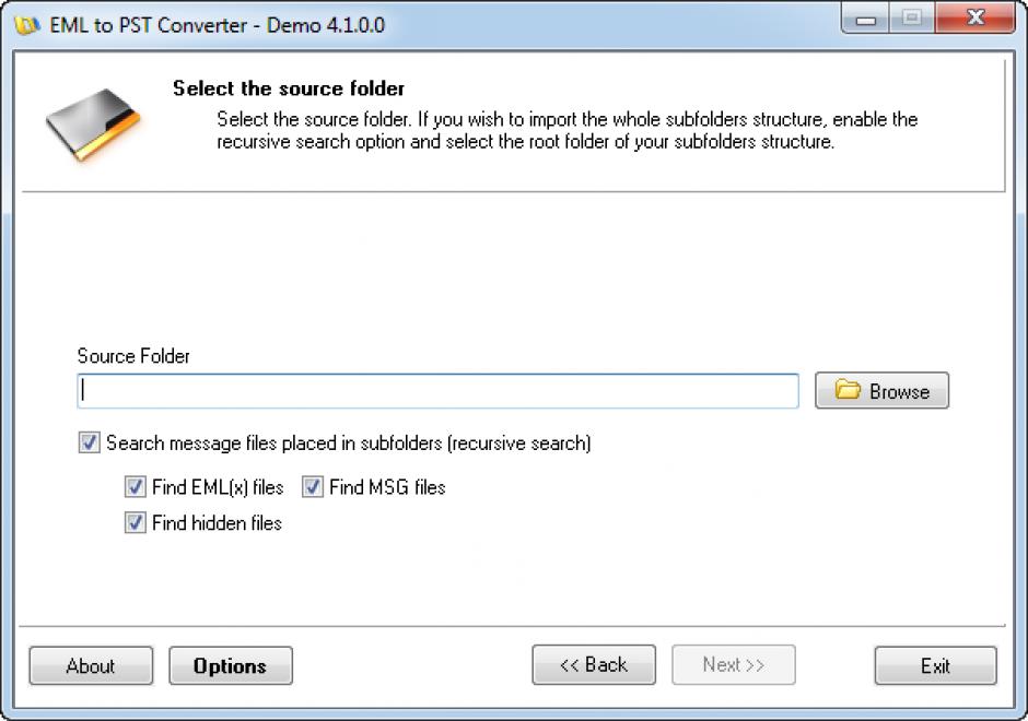 EML to PST Converter main screen