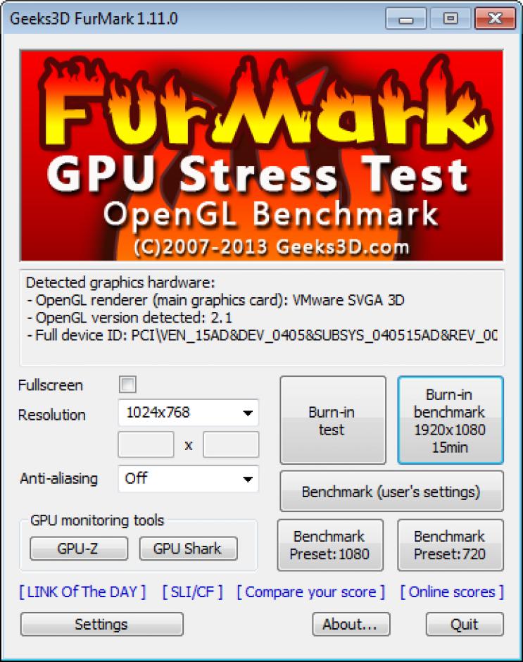 FurMark main screen