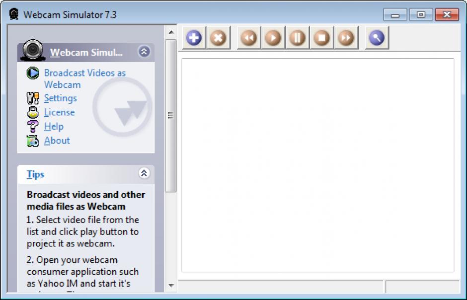 Webcam Simulator main screen
