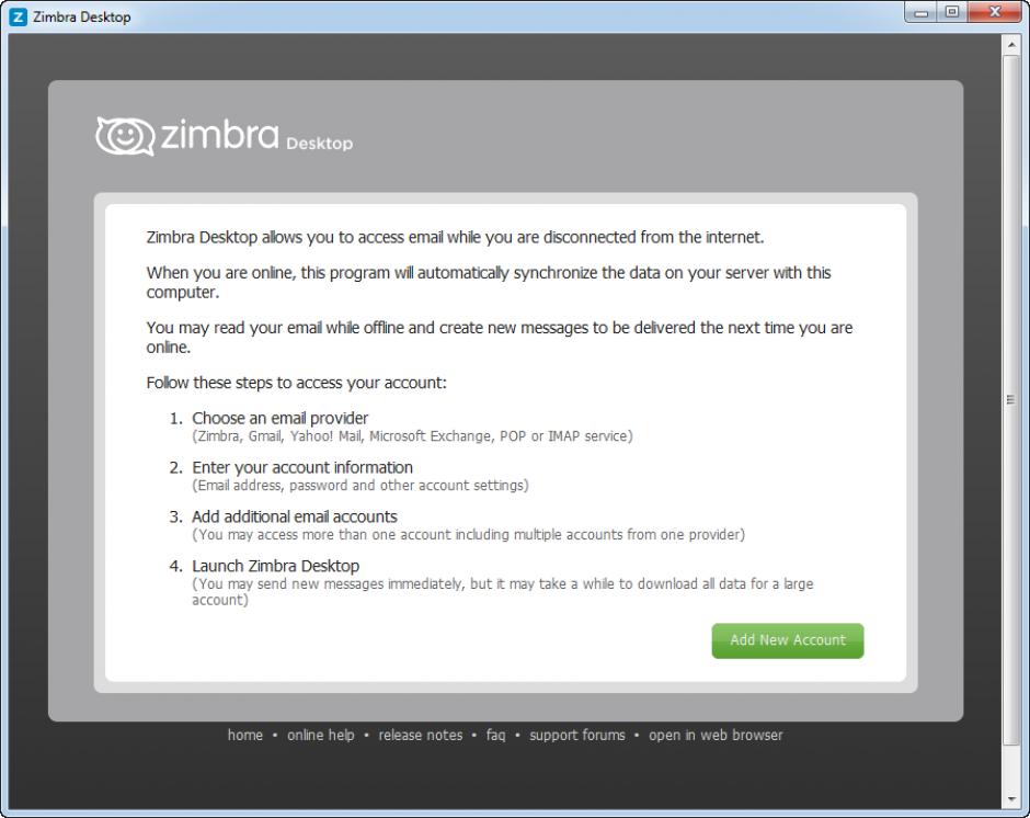 Zimbra Desktop main screen