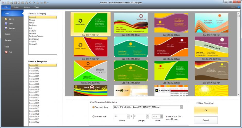 EximiousSoft Business Card Designer main screen
