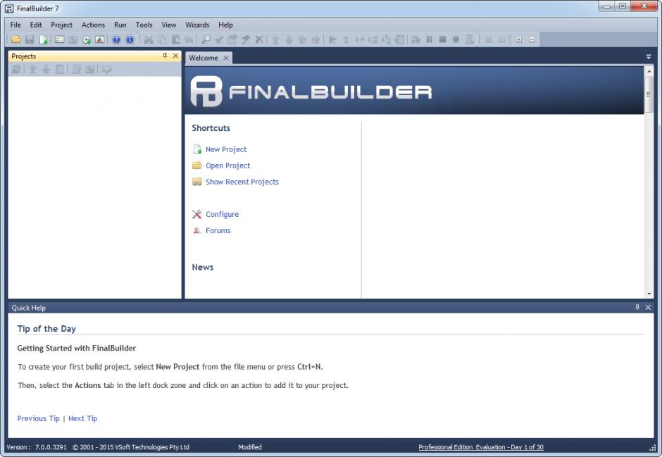 FinalBuilder main screen