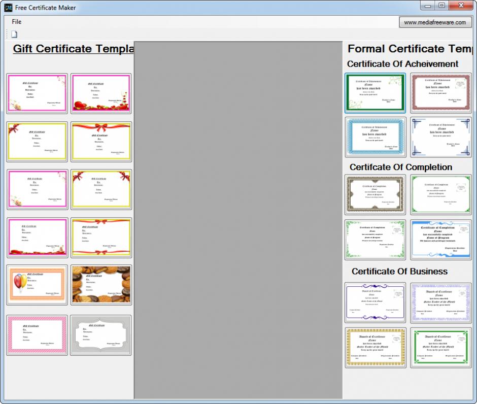 Free Certificate Maker main screen