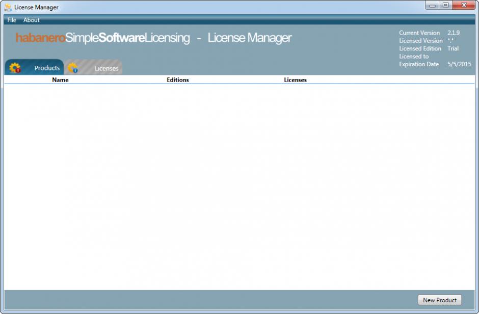 Habanero License Manager main screen