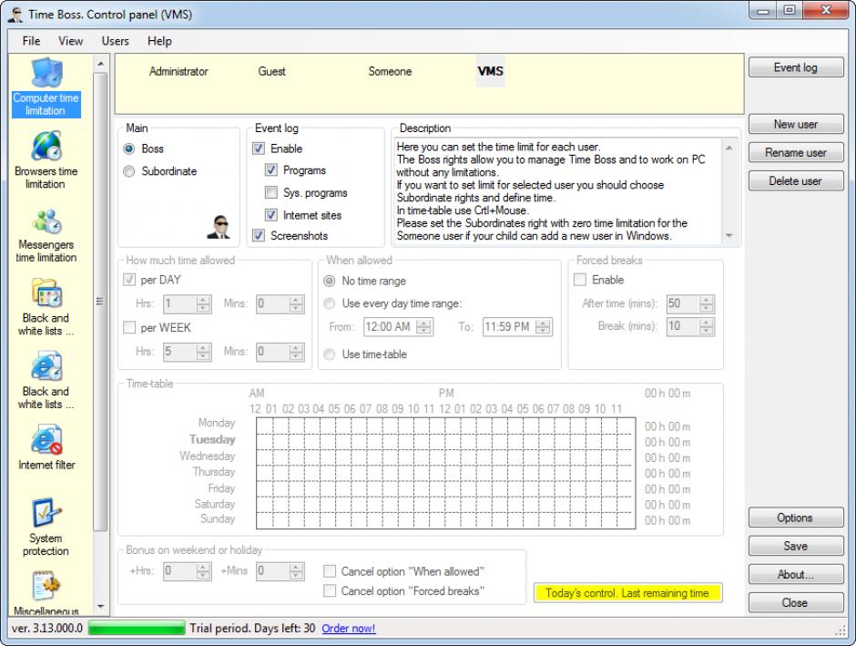 screenshot of program