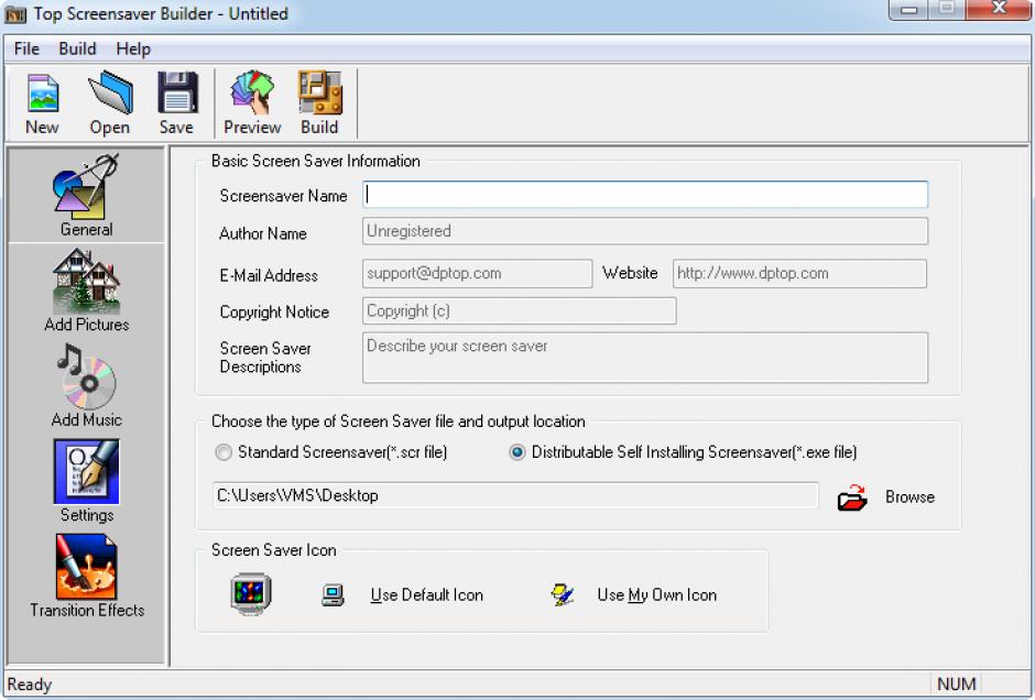 Top Screen Saver Builder main screen