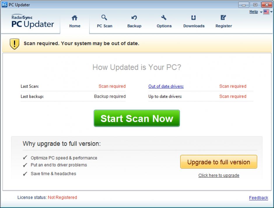 RadarSync PC Updater 2013 main screen