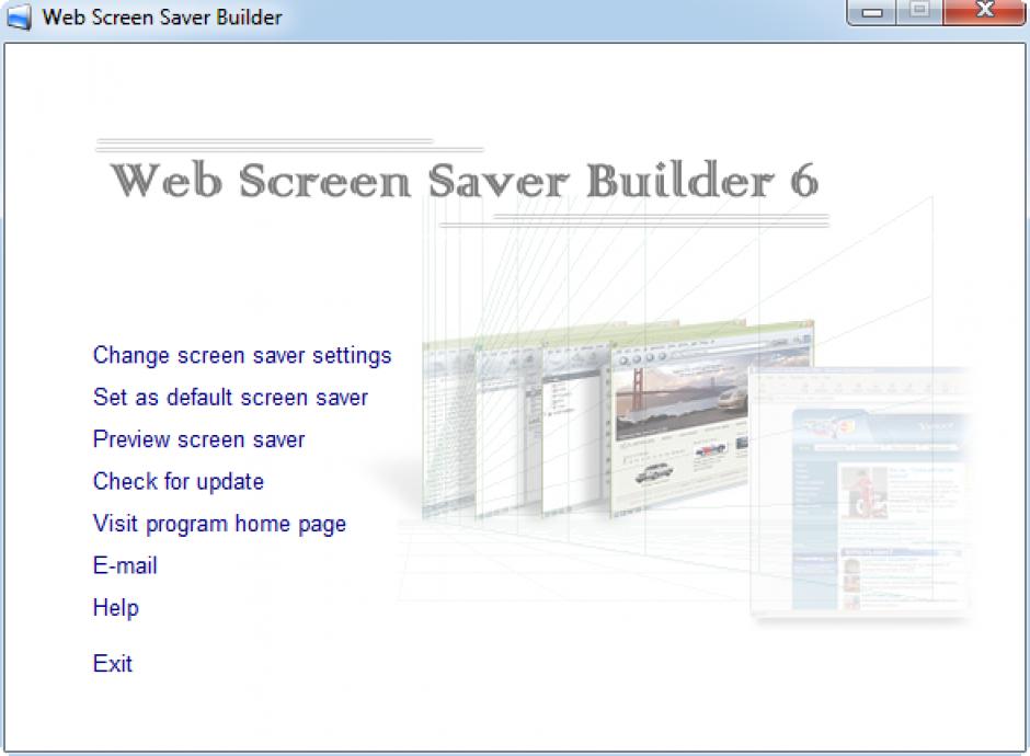 Web Screen Saver Builder main screen