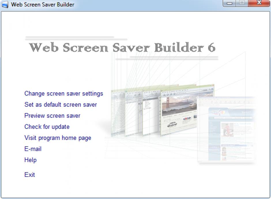 Web Screen Saver Builder main screen