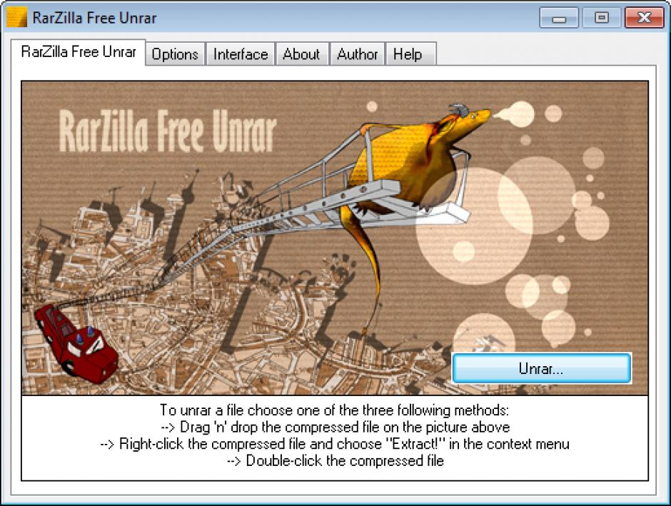 RarZilla Free Unrar main screen