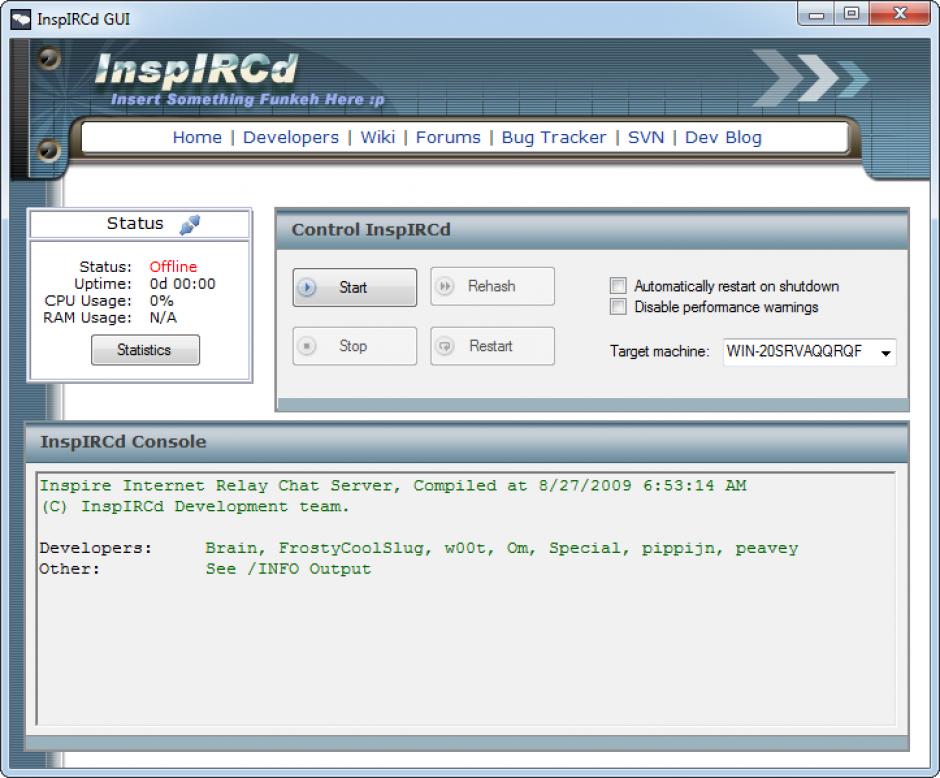 InspIRCd main screen