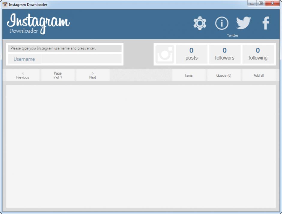 Instagram Downloader main screen