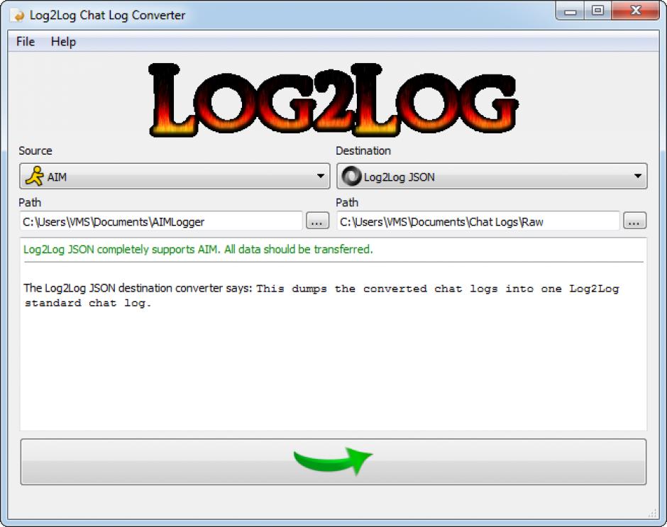 Log2Log Chat Log Converter main screen